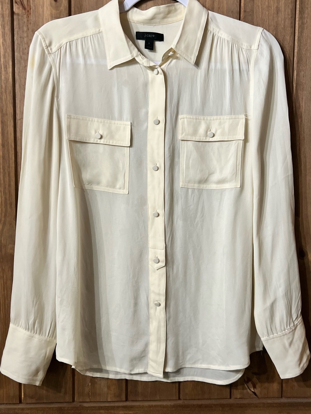 J. Crew Cream Button-Down Pocket Blouse